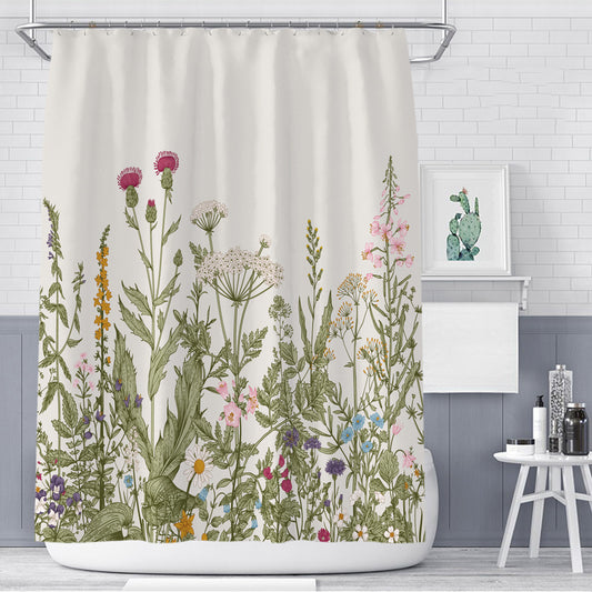 Color Floral Plant Shower Curtain Bathroom Curtain Polyester