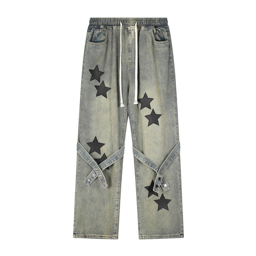 Embroidered Straight-leg Denim Trousers For Men