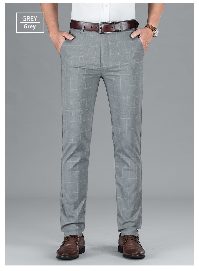 Slim-fit Straight Plaid Suit Formal Wear Mid Waist Casual Pants