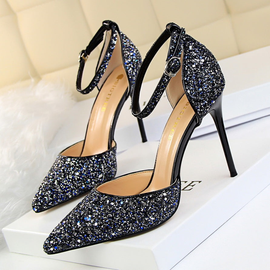 Ladies stiletto high heel sequin sandals