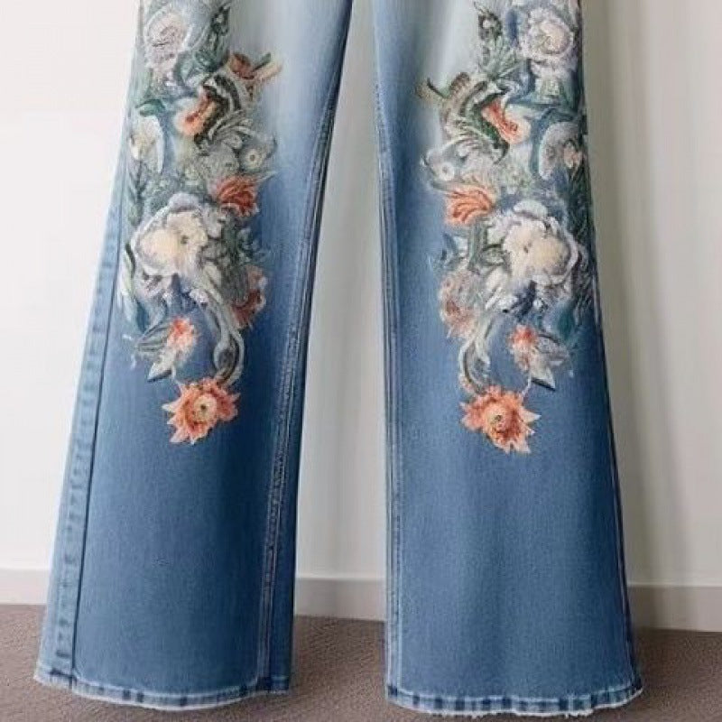 Fashion Embroidery Straight Jeans For Women