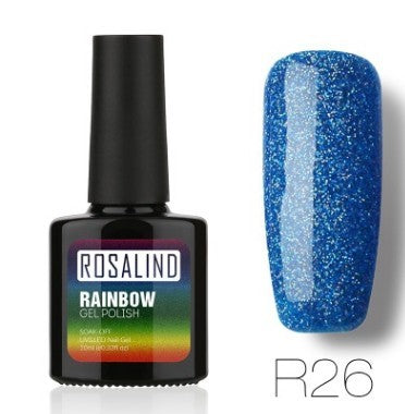 Nail free, long-lasting, non-toxic, nail polish, ROSALIND phototherapy glue, star studded rainbow system.