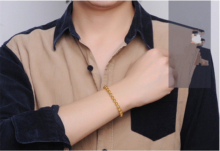 Men's round bead bracelet with 24k gold imitation