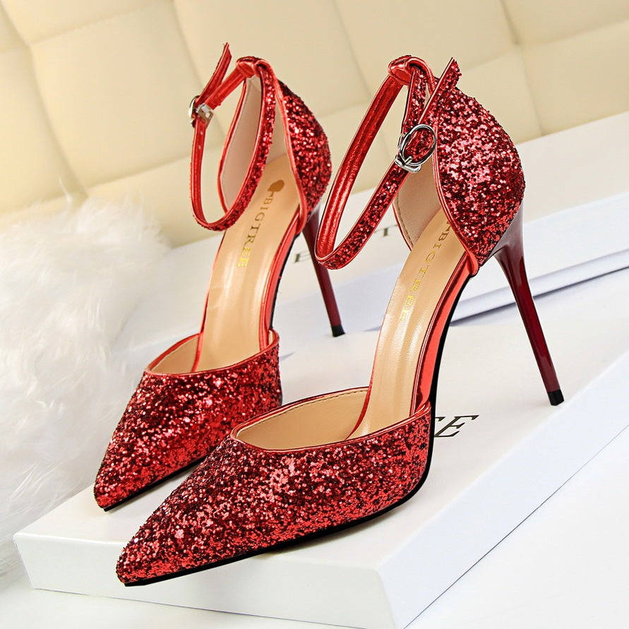 Ladies stiletto high heel sequin sandals