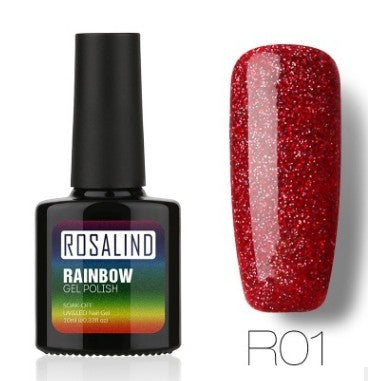 Nail free, long-lasting, non-toxic, nail polish, ROSALIND phototherapy glue, star studded rainbow system.