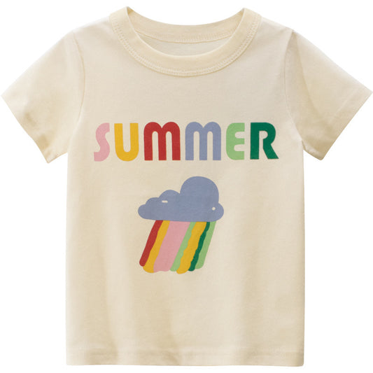 Summer Girls Short-Sleeved Rice Apricot T-Shirt