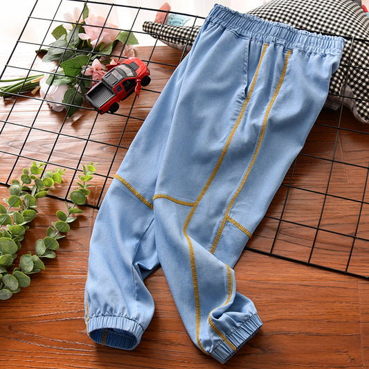 Boys" Jeans Summer Thin Trendy Big Boys" Tencel Ice Casual Pants Pure Cotton Children"s Mosquito Proof Pants