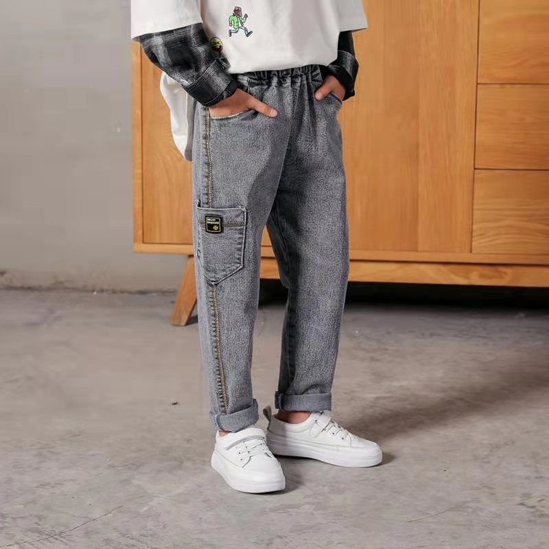 Boy's Loose Color Matching Jeans Spring And Autumn Cotton Children's Pants