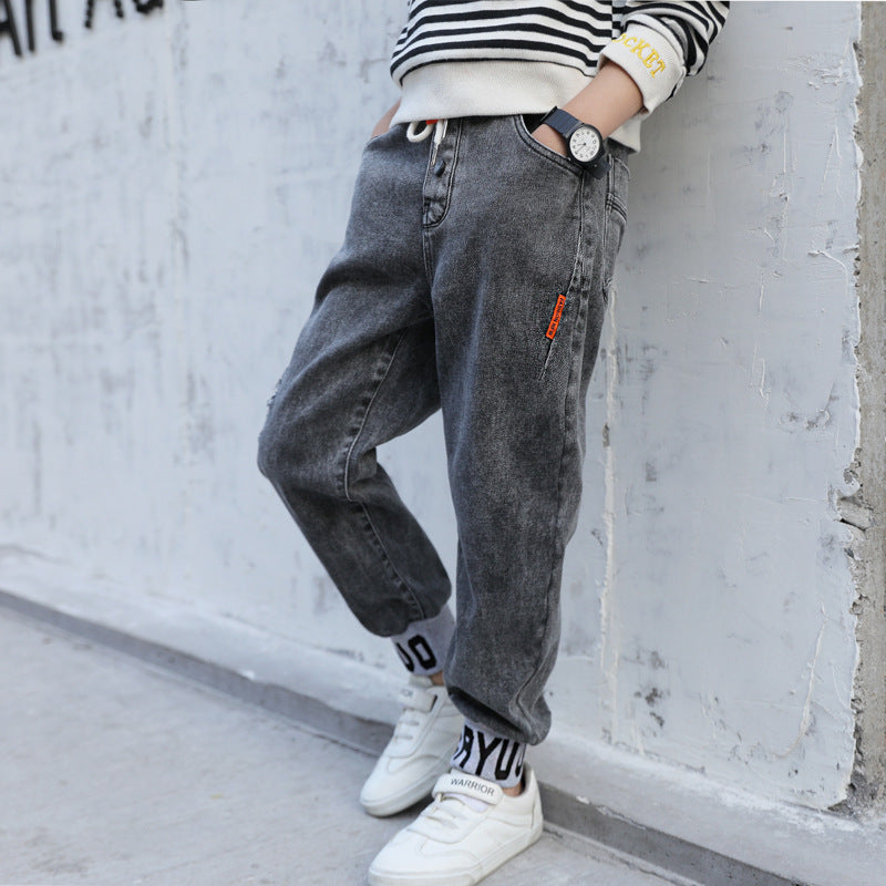 Boy's Loose Color Matching Jeans Spring And Autumn Cotton Children's Pants