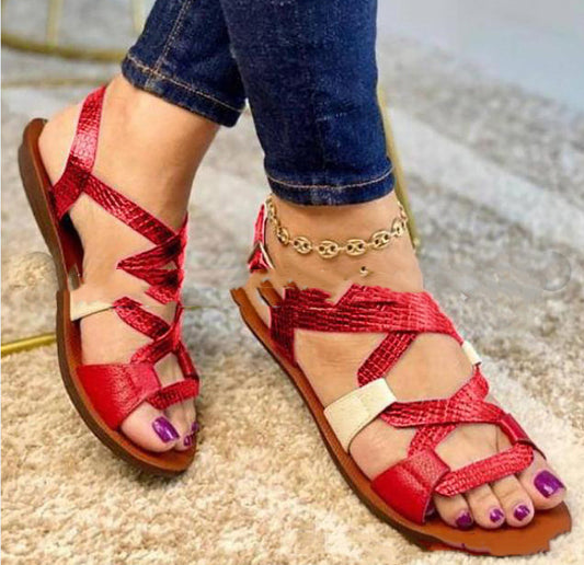 Toe Casual Ladies Sandals With Buckle Roman Sandals