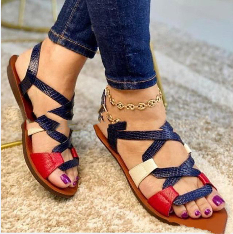 Toe Casual Ladies Sandals With Buckle Roman Sandals