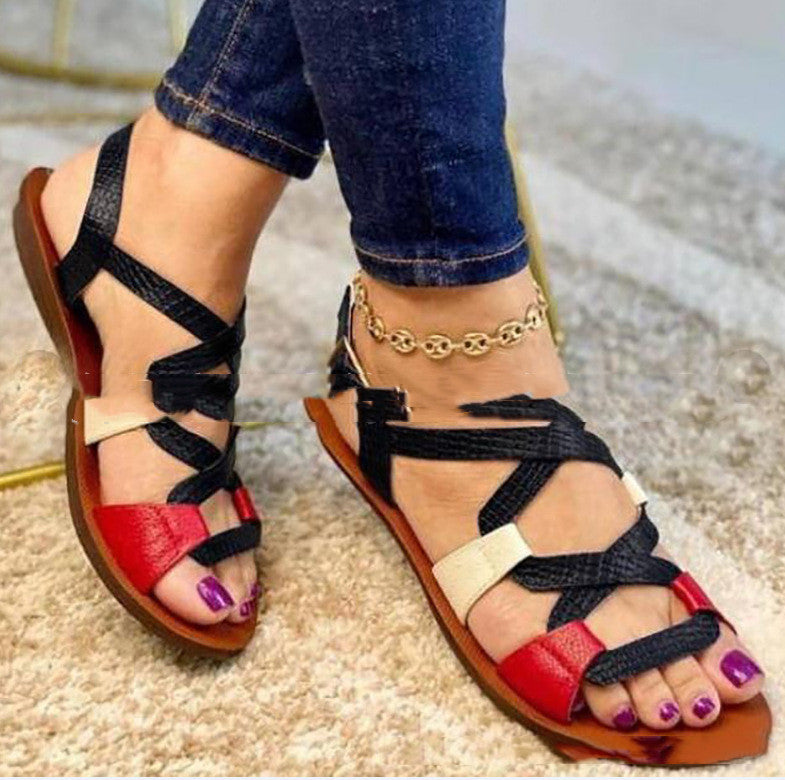 Toe Casual Ladies Sandals With Buckle Roman Sandals