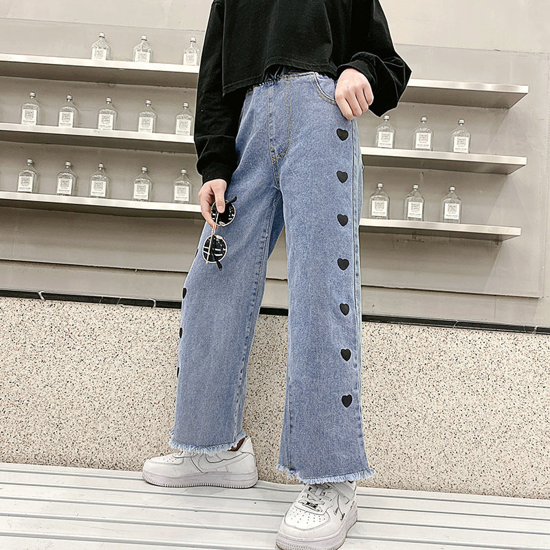 Girls' Jeans Spring And Autumn 9 Wide-leg Pants