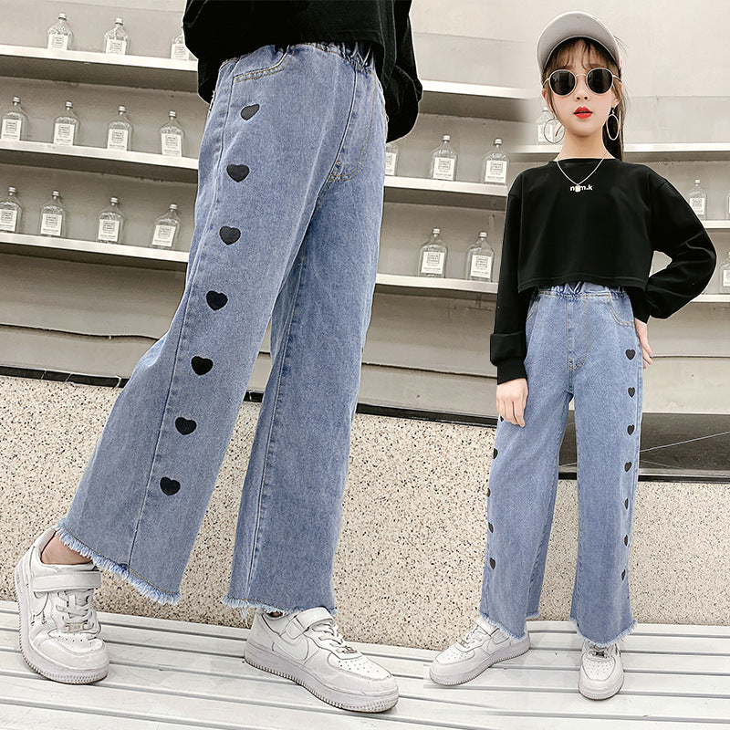 Girls' Jeans Spring And Autumn 9 Wide-leg Pants