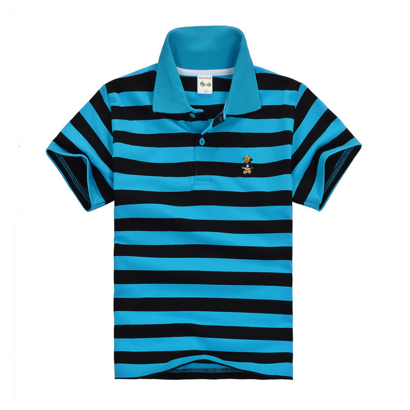 CUHK Children's T-shirt Cotton Striped Lapel Polo Shirt