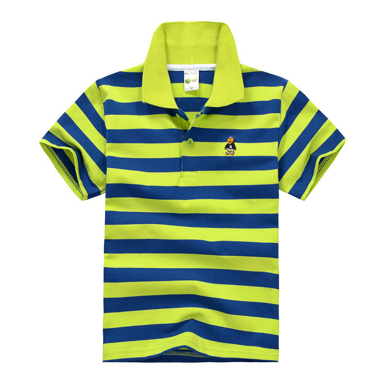 CUHK Children's T-shirt Cotton Striped Lapel Polo Shirt