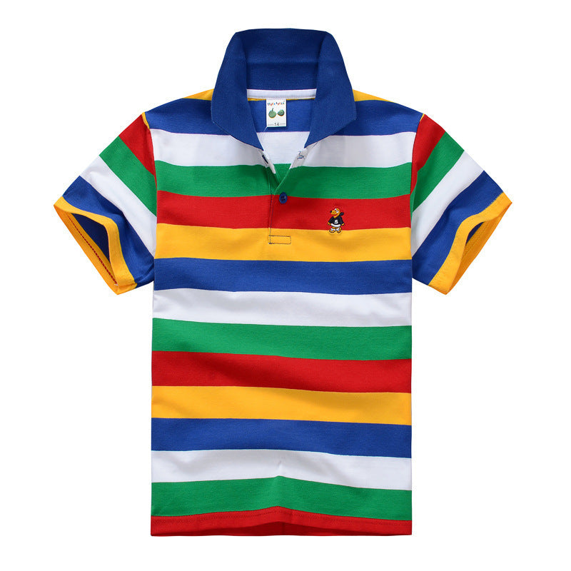 CUHK Children's T-shirt Cotton Striped Lapel Polo Shirt