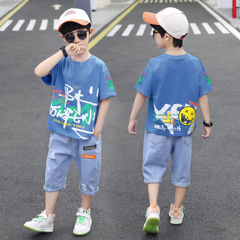 Short-sleeved T-shirt Boy Western Style Two-piece Suit, Big Boy Trend