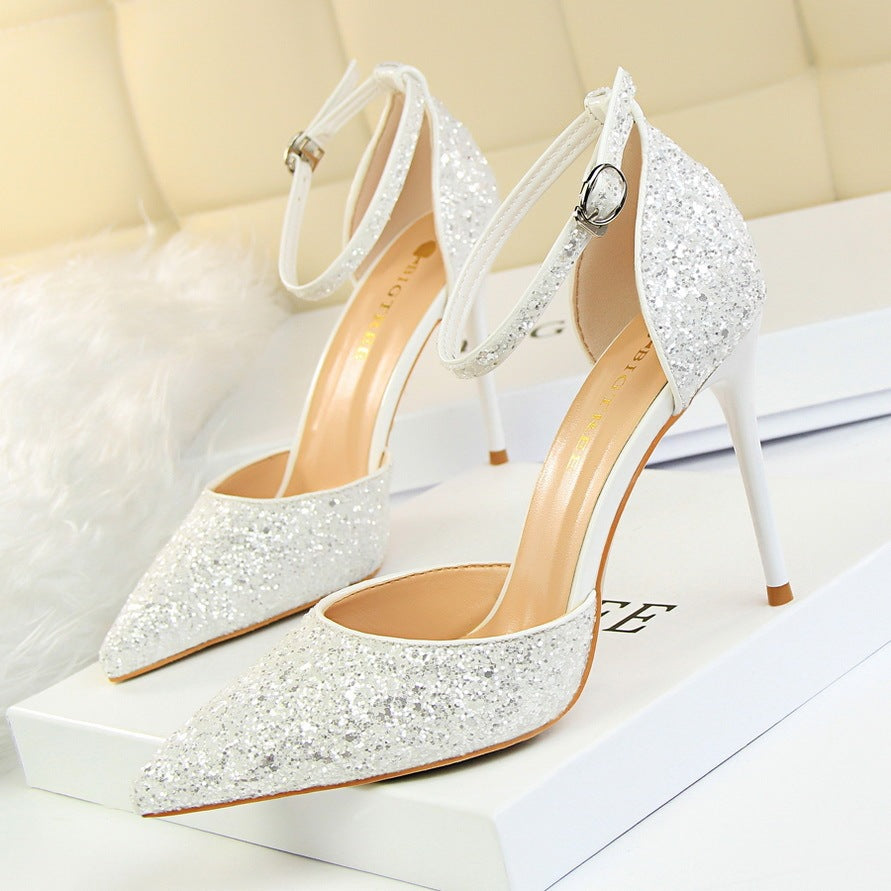 Ladies stiletto high heel sequin sandals