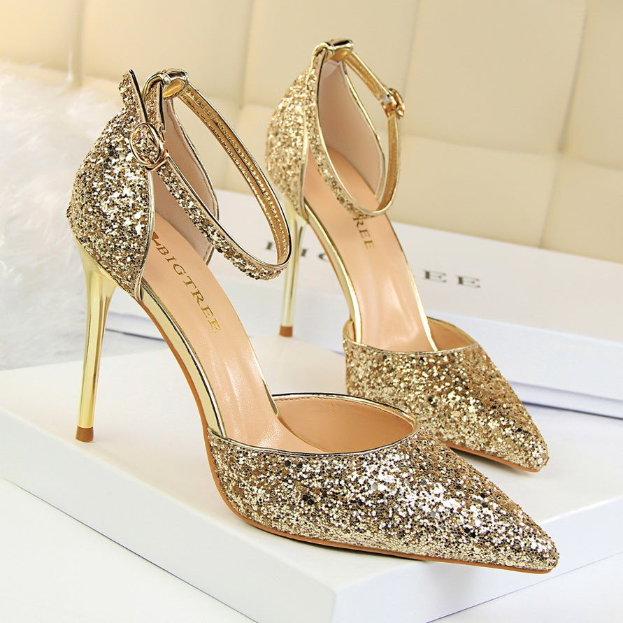 Ladies stiletto high heel sequin sandals