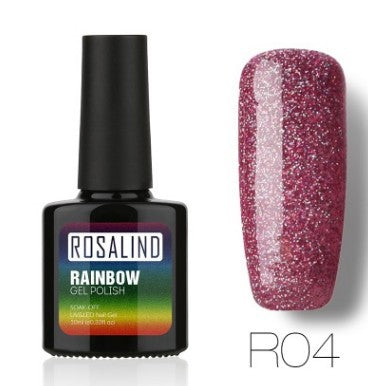 Nail free, long-lasting, non-toxic, nail polish, ROSALIND phototherapy glue, star studded rainbow system.