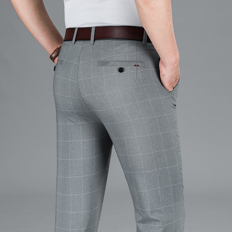 Slim-fit Straight Plaid Suit Formal Wear Mid Waist Casual Pants