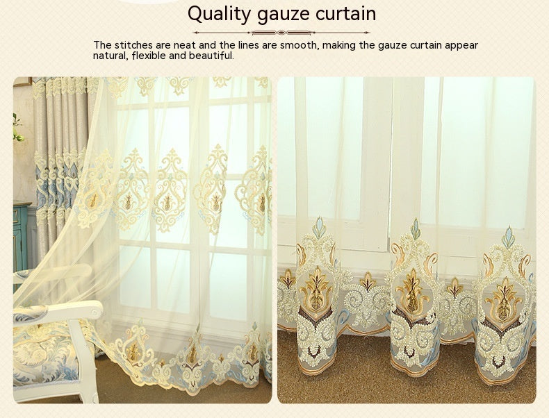 Crown European Embroidery Cloth Mesh Curtains Living Room Bedroom Simple