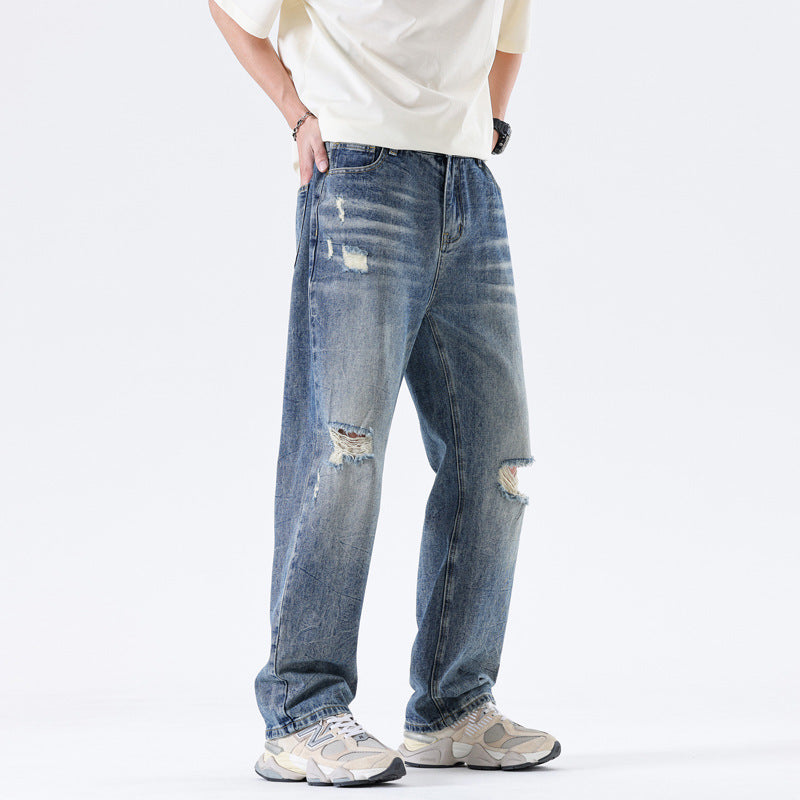 Fashion Elastic Waist Ripped Jeans For Men