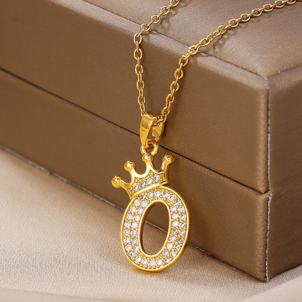 1PCS Fashionable Gold Diamond Crown Uppercase Letter Popular Pendant Necklace, Suitable For Daily Use, Festivals, Parties, Gifts Jewelry Set