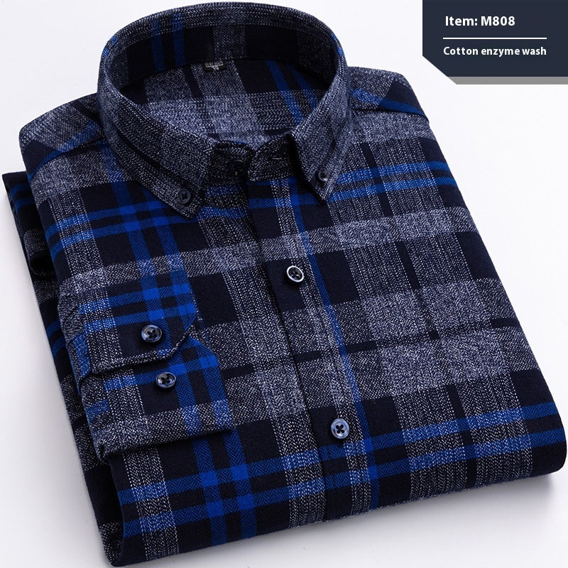 Cotton Long-sleeved Shirt Plaid Business Slim Fit