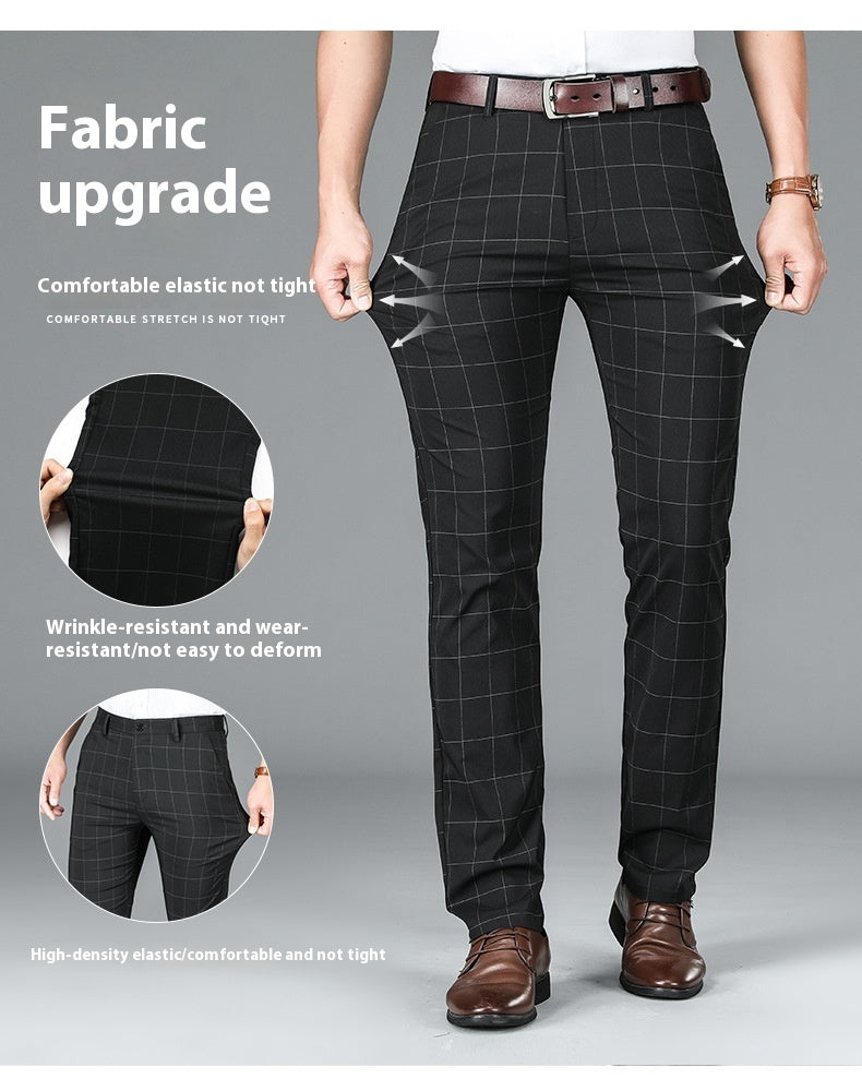 Slim-fit Straight Plaid Suit Formal Wear Mid Waist Casual Pants