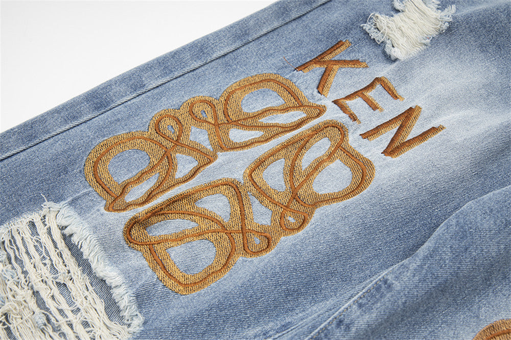 Ripped Letter-printing Jeans For Men And Women