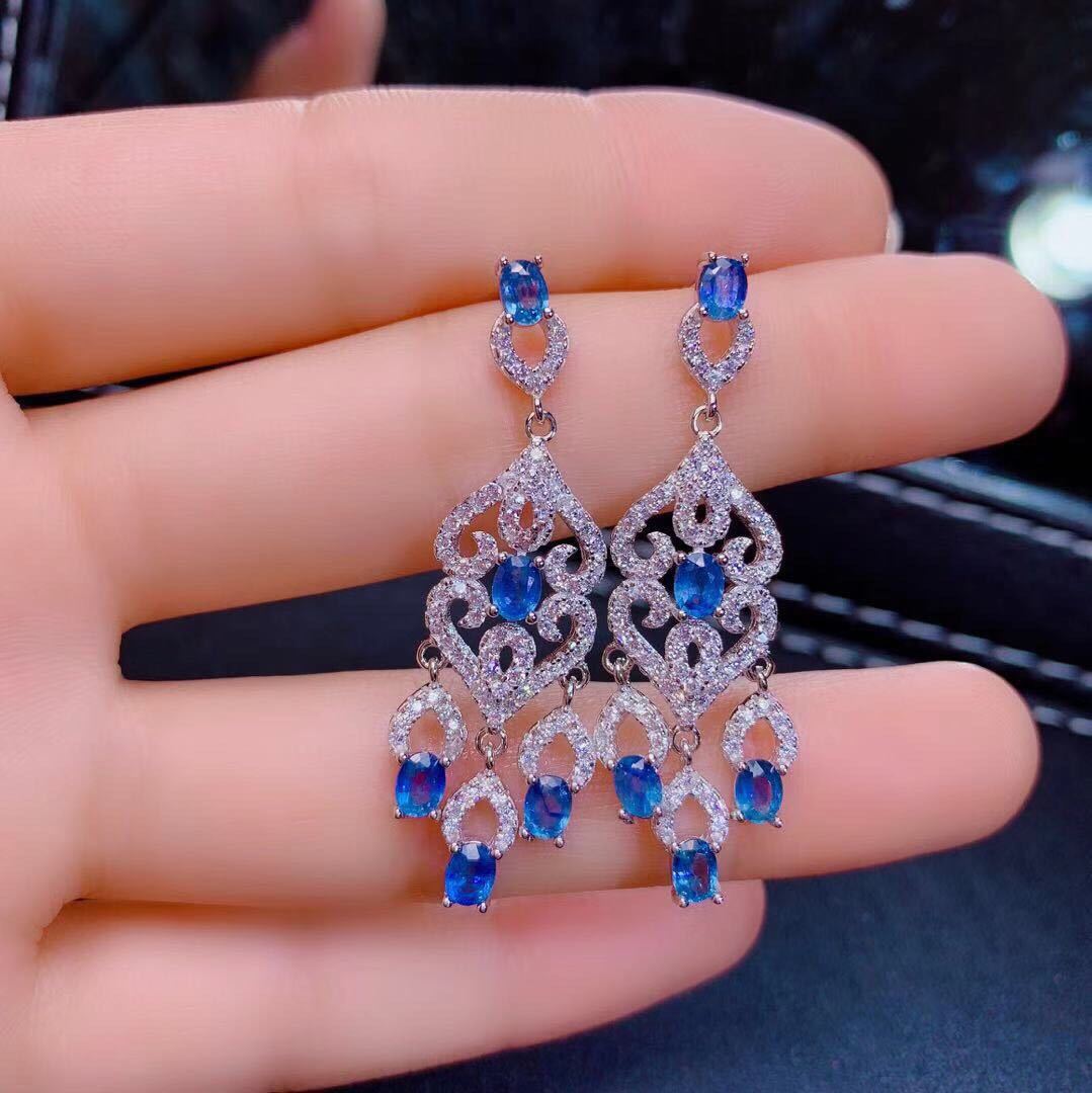 Natural Sri Lanka Sapphire Earrings S925 Silver