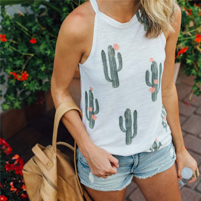 Summer Cactus Print Women T Shirt Casual Halter Harajuku Women TShirt Tops Tees Female Shirts Camiseta Women Tops