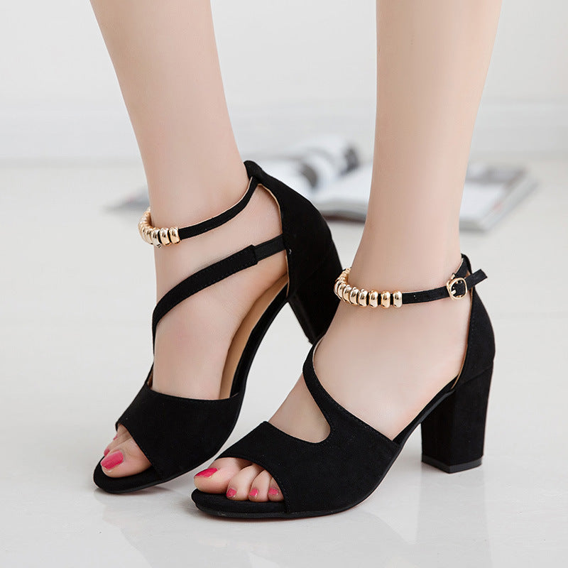 Padded Buckle Sandal With Thick Heel