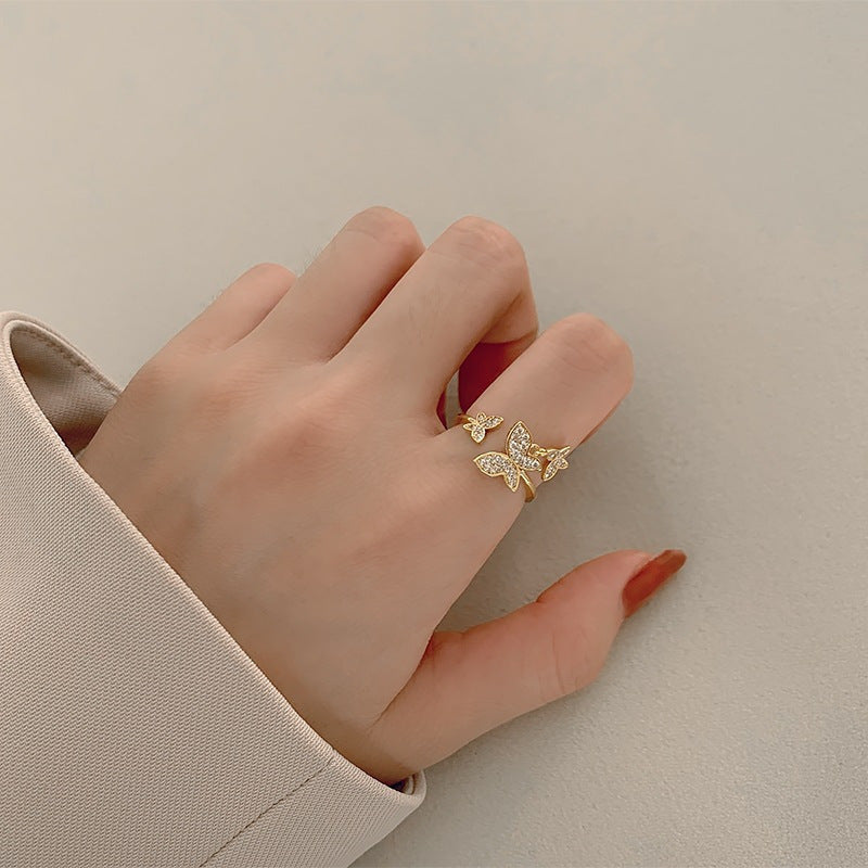 Double Layer Zircon Female Simple Ring Opening