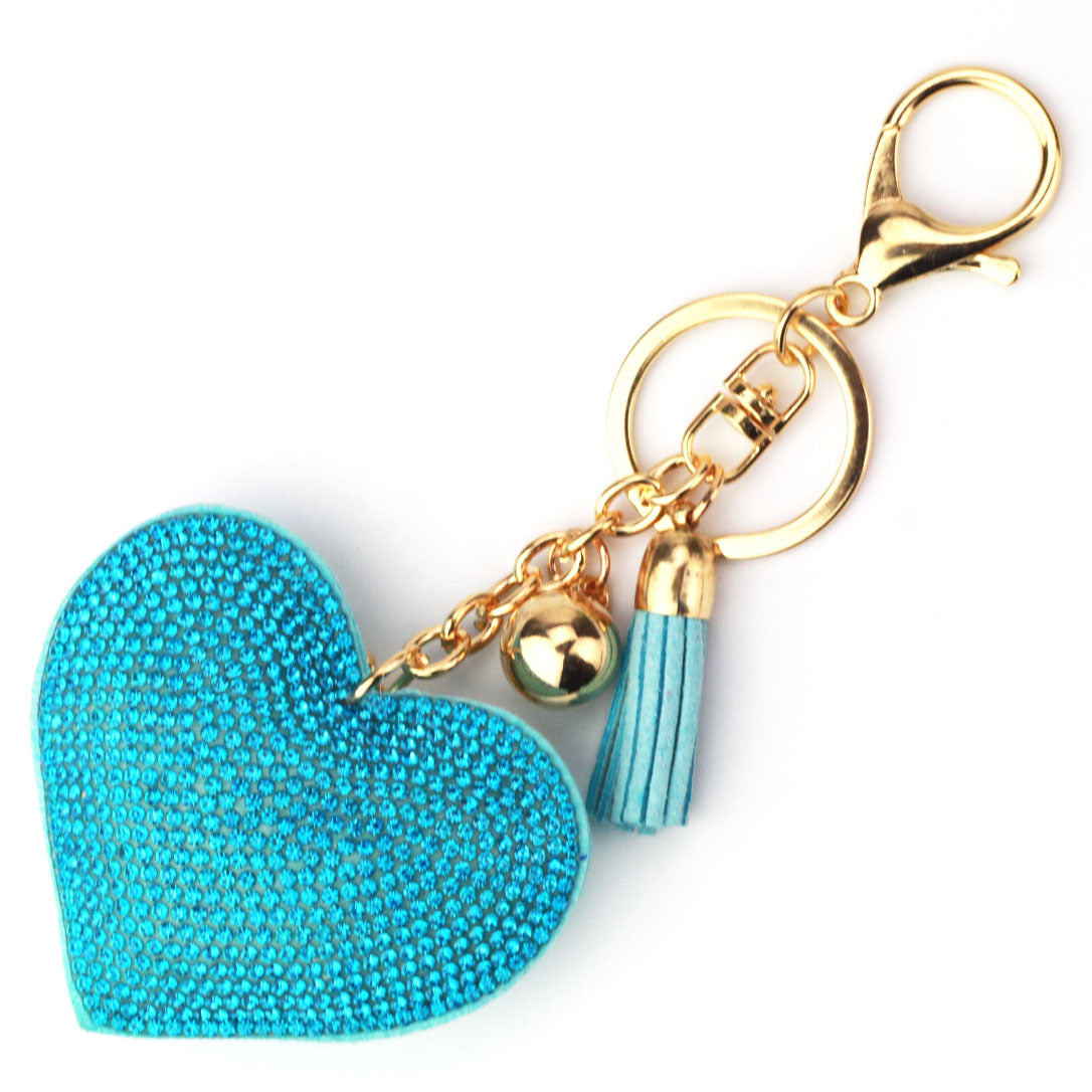 Peach Heart Rhinestone Leather Key Chain Love Tassel Bag Pendant