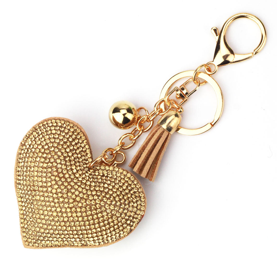 Peach Heart Rhinestone Leather Key Chain Love Tassel Bag Pendant