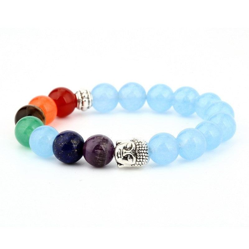 6mm natural stone green Dongling red agate yoga chakra bracelet Buddha head energy volcanic stone bead string bracelet