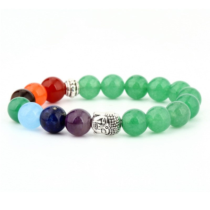 6mm natural stone green Dongling red agate yoga chakra bracelet Buddha head energy volcanic stone bead string bracelet