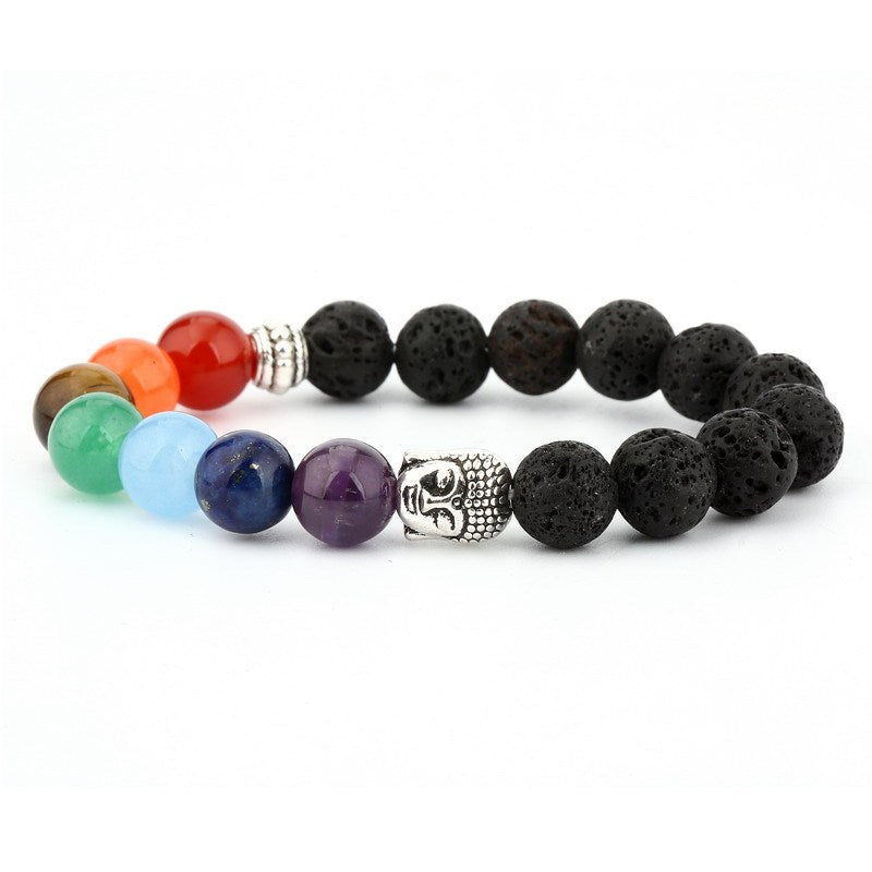 6mm natural stone green Dongling red agate yoga chakra bracelet Buddha head energy volcanic stone bead string bracelet