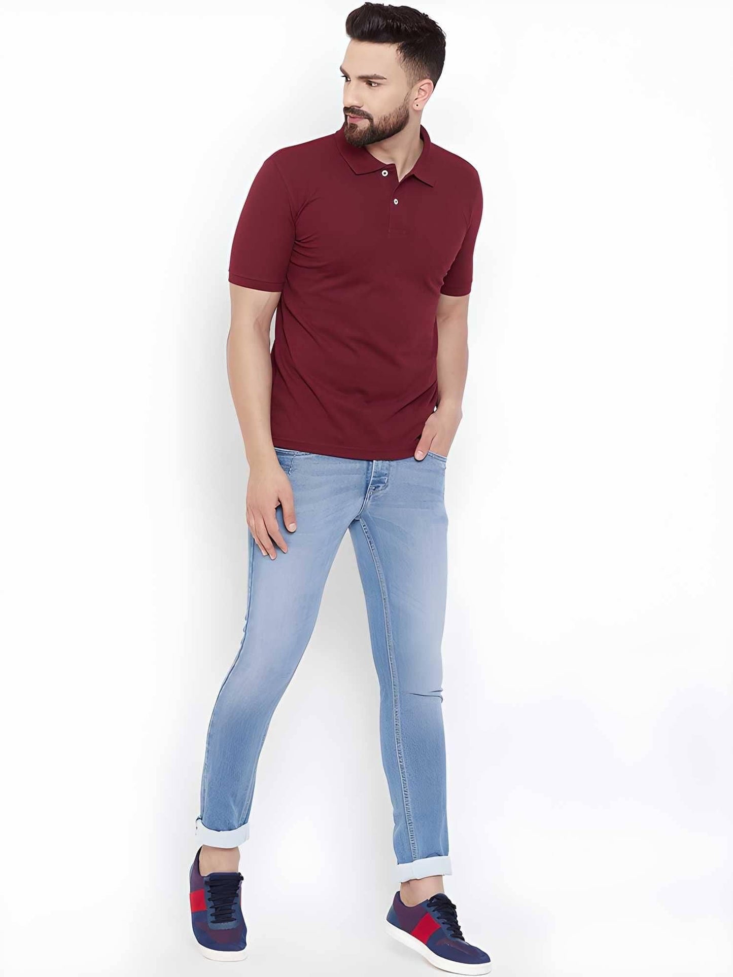 Cotton Blend Solid Half Sleeves Mens Polo T-Shirt