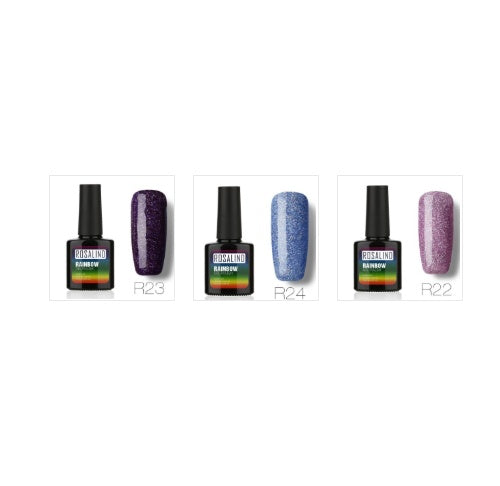 Nail free, long-lasting, non-toxic, nail polish, ROSALIND phototherapy glue, star studded rainbow system.