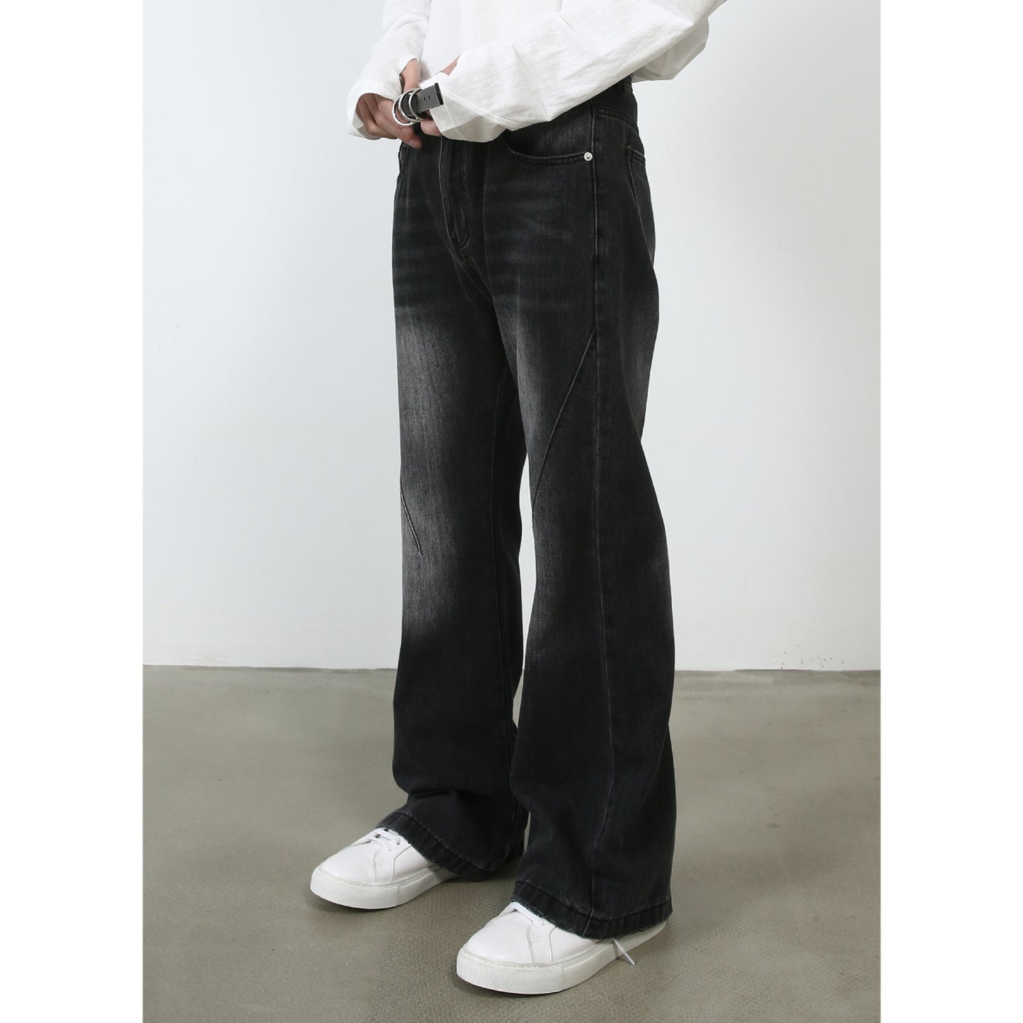 American Retro White Bootcut Trousers Slimming Washed Straight Wide Leg