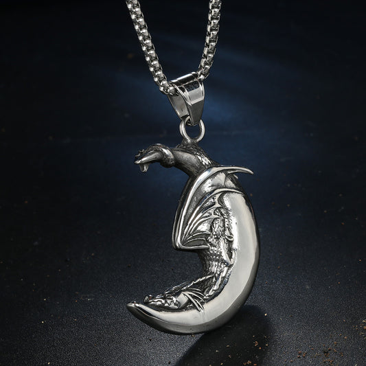 Stainless Steel Accessories Flying Dragon Moon Boys Titanium Steel Necklace