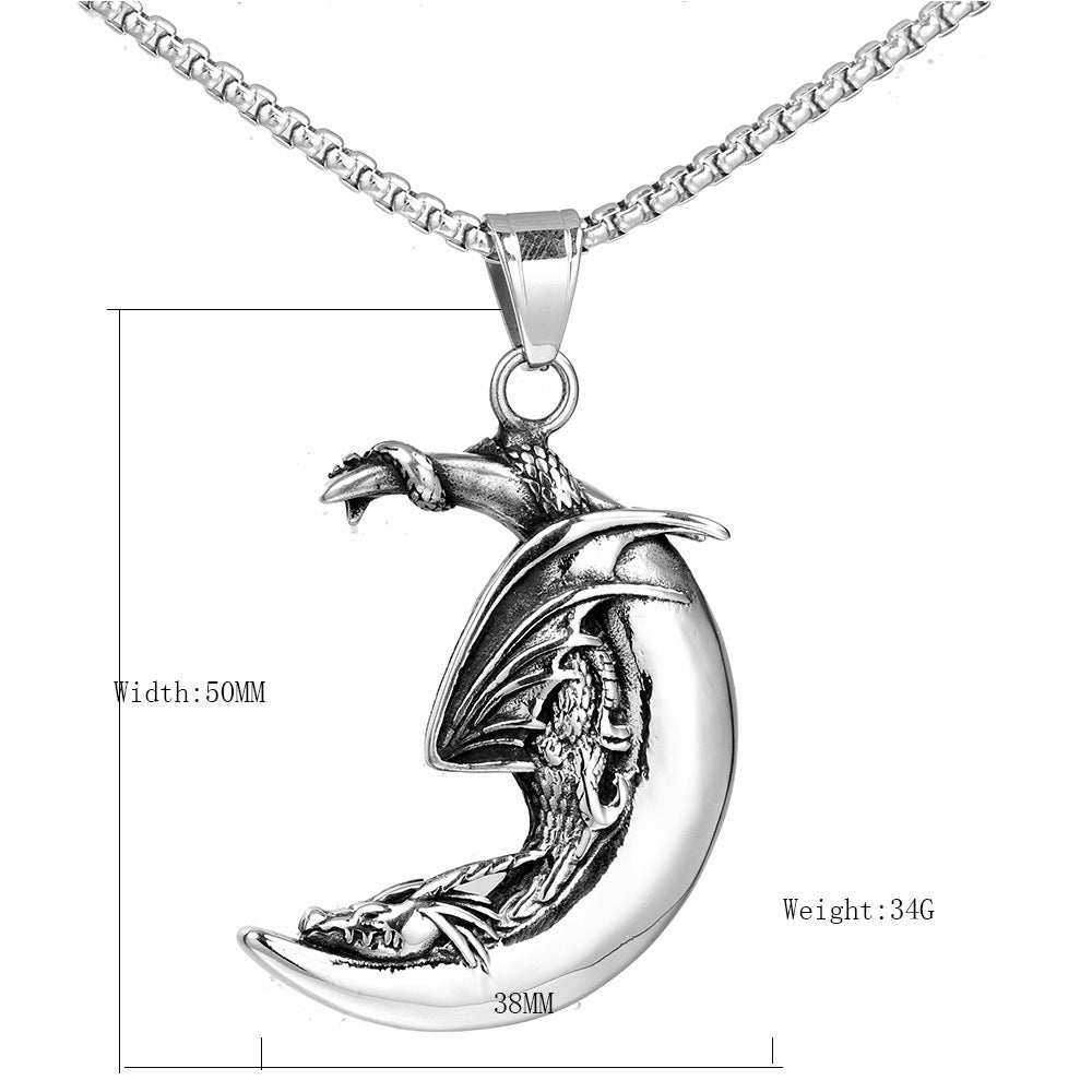 Stainless Steel Accessories Flying Dragon Moon Boys Titanium Steel Necklace