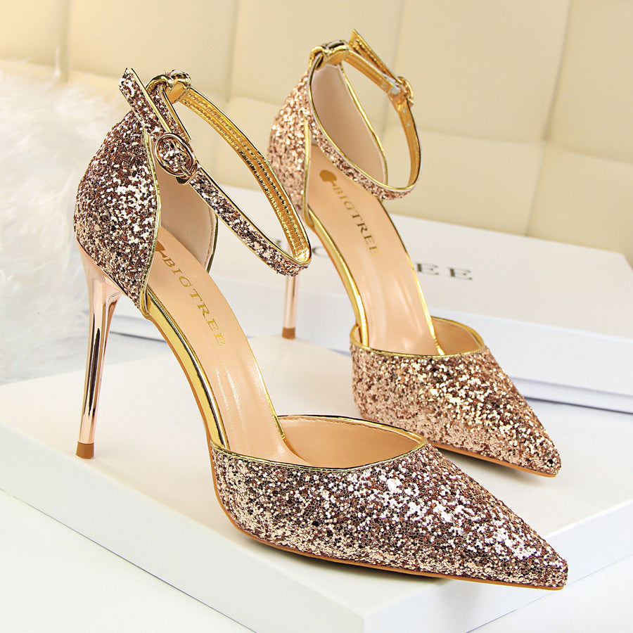 Ladies stiletto high heel sequin sandals