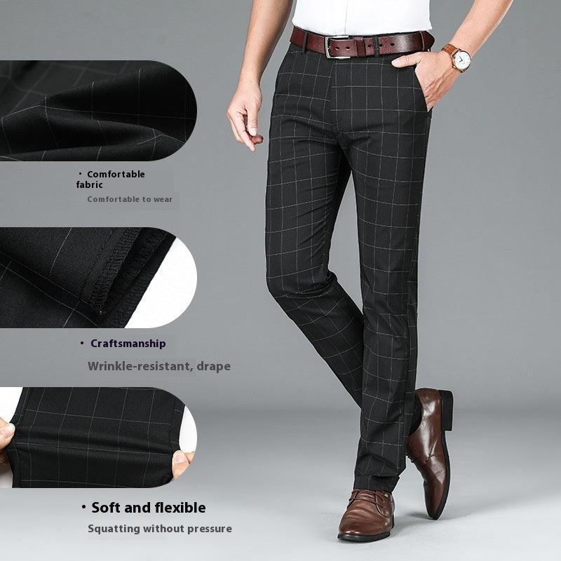 Slim-fit Straight Plaid Suit Formal Wear Mid Waist Casual Pants