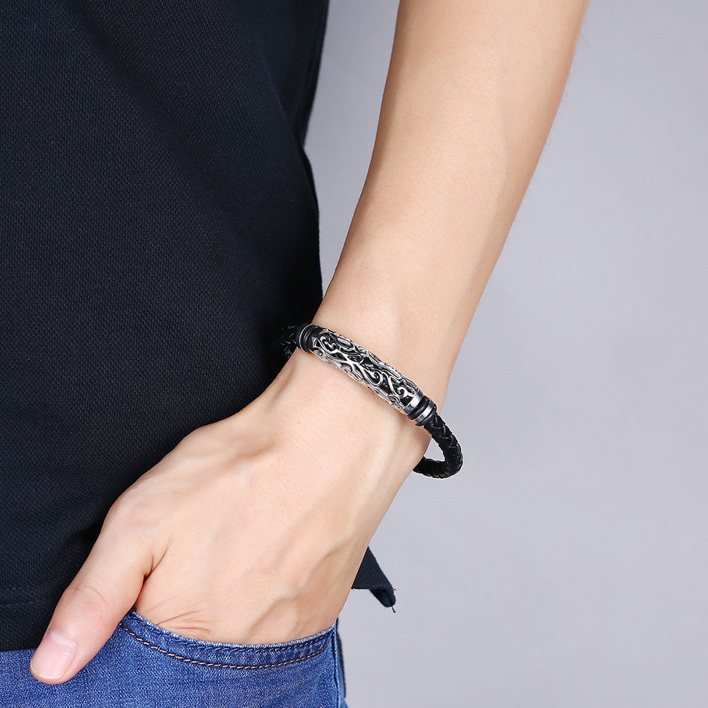 Punk stainless steel leather bracelet