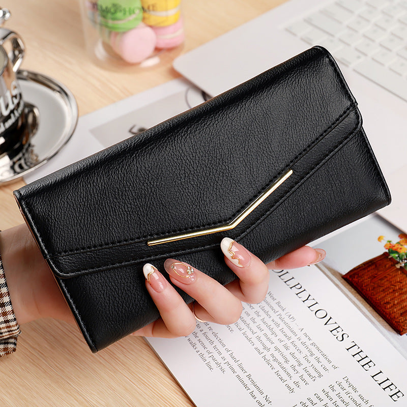 Women's Long Three-fold Stitching Fashion Multi-card-slot Leather Oil Wax Leather Large-capacity Wallet